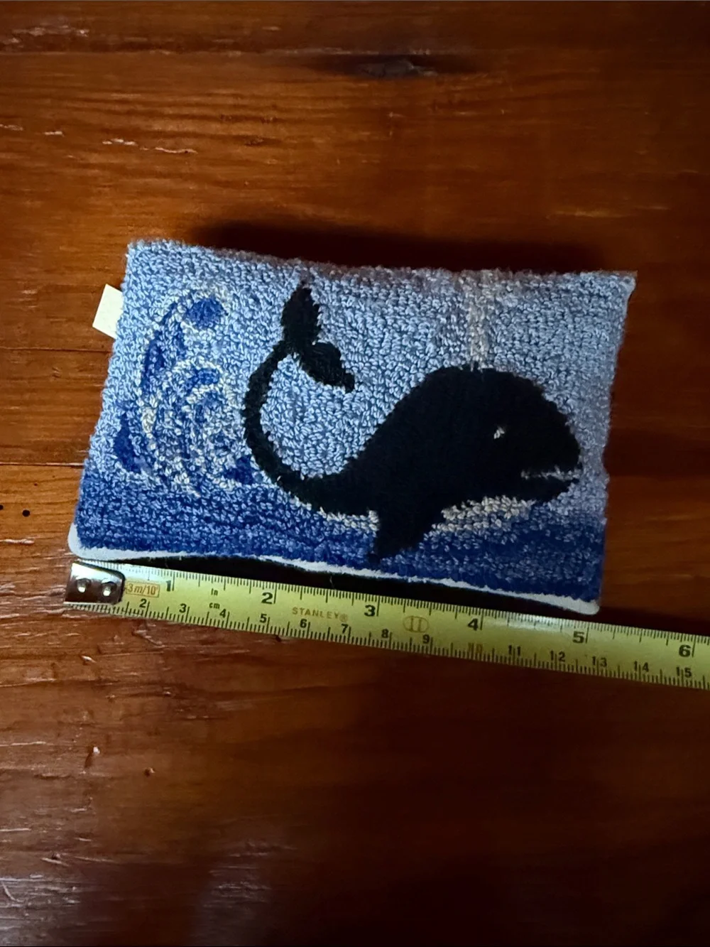 🐳 Handhooked Whale Pillow - Blue and Navy Accent